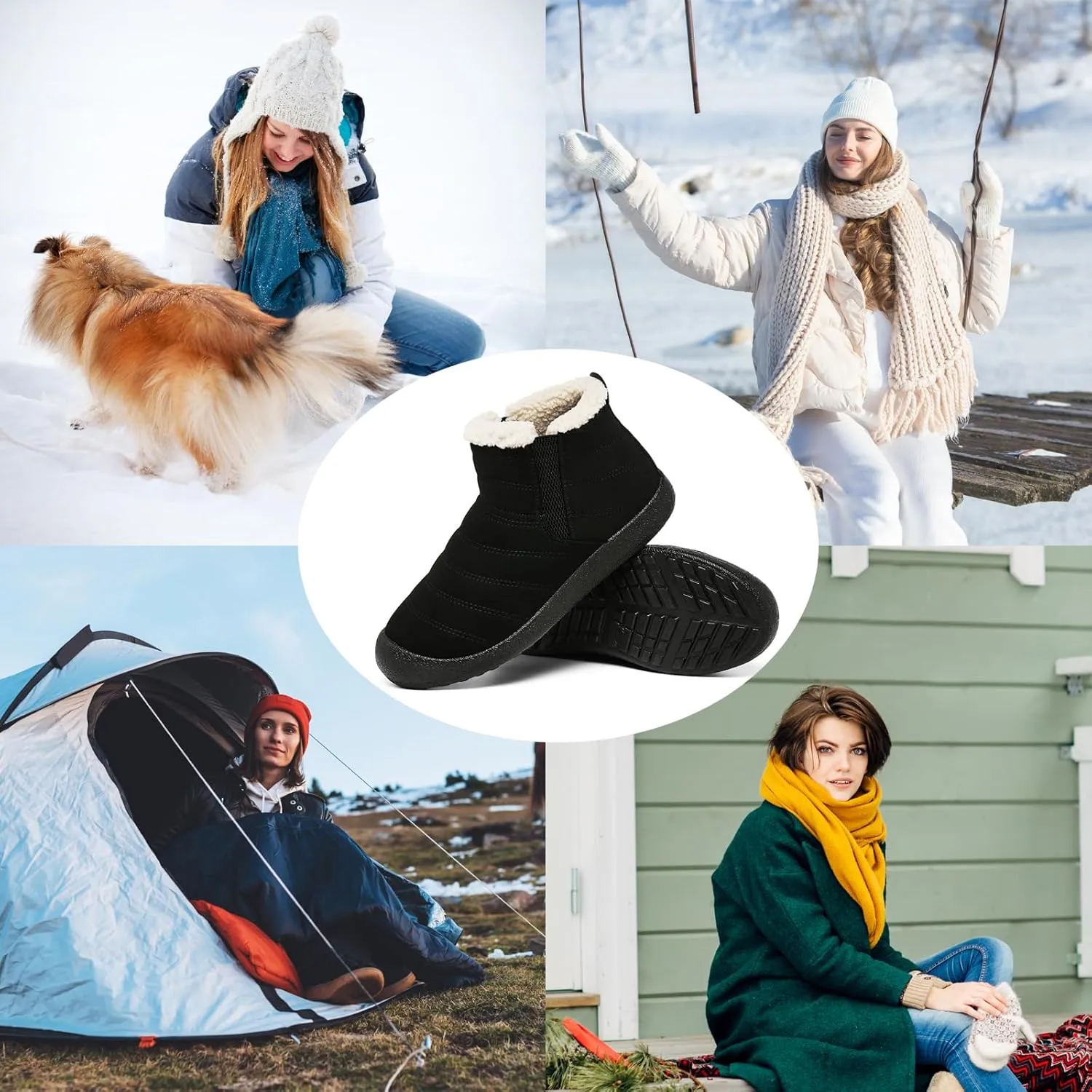ZEENXIUYA Snow Boots Women Fashion Warm Waterproof Winter Lace-Up Ankle Boots Comfortable Thickened Warm Faux Fleece Lining Outdoor