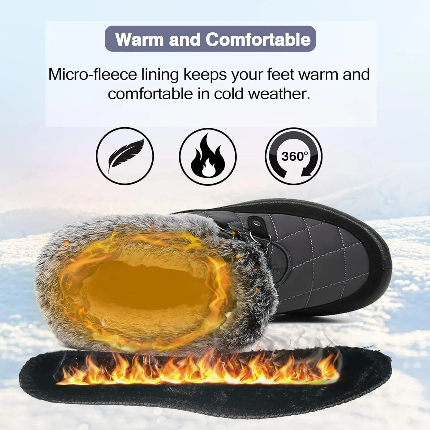 ZEENXIUYA Snow Boots Women Fashion Warm Waterproof Winter Lace-Up Ankle Boots Comfortable Thickened Warm Faux Fleece Lining Outdoor