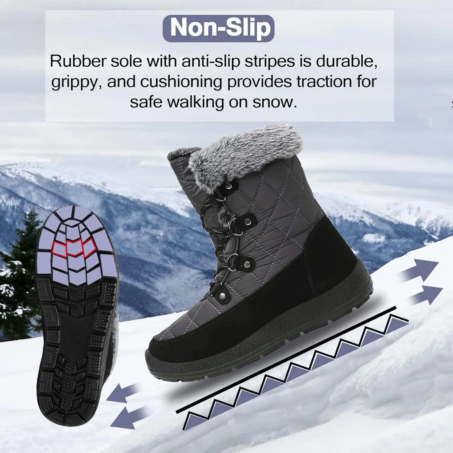 ZEENXIUYA Snow Boots Women Fashion Warm Waterproof Winter Lace-Up Ankle Boots Comfortable Thickened Warm Faux Fleece Lining Outdoor