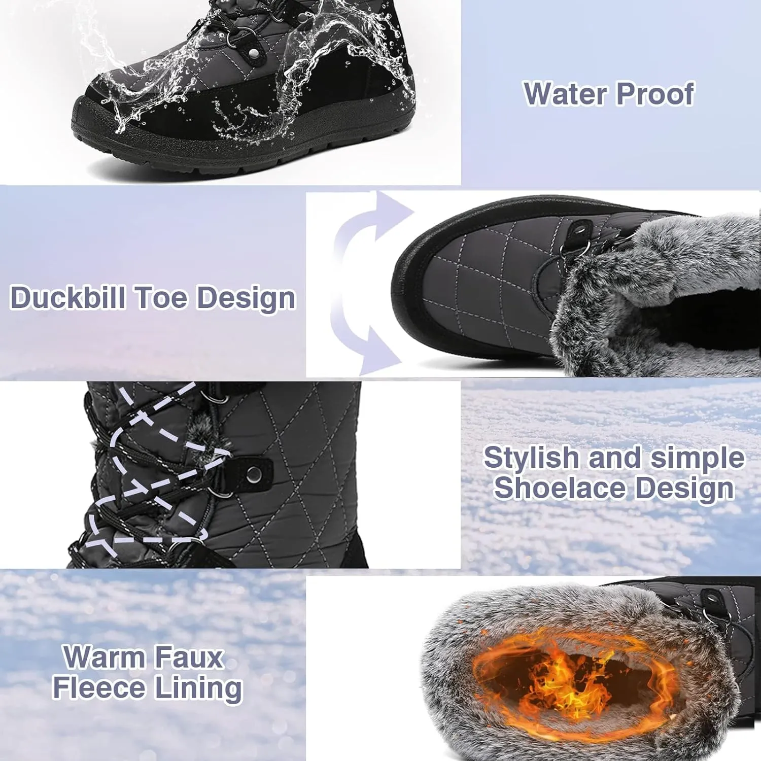 ZEENXIUYA Snow Boots Women Fashion Warm Waterproof Winter Lace-Up Ankle Boots Comfortable Thickened Warm Faux Fleece Lining Outdoor