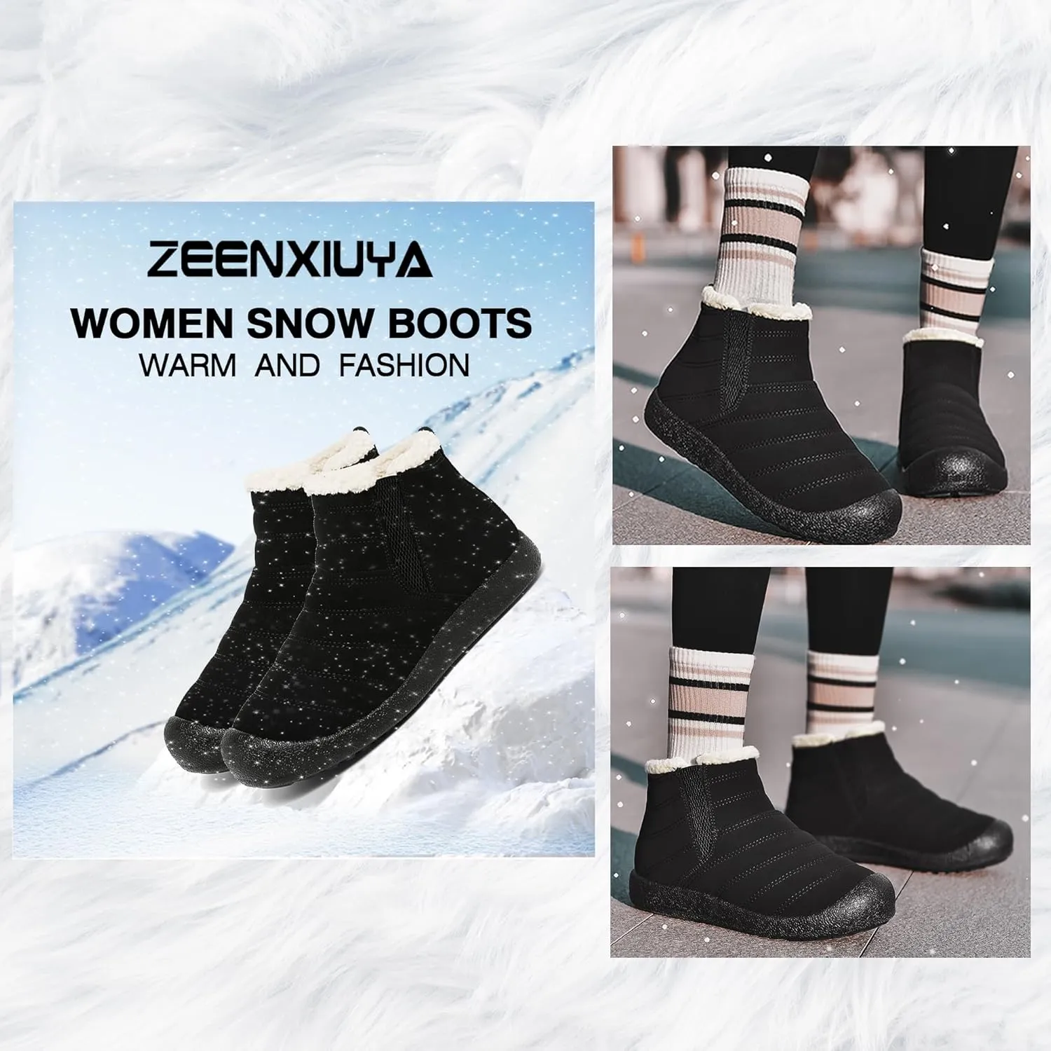 ZEENXIUYA Snow Boots Women Fashion Warm Waterproof Winter Lace-Up Ankle Boots Comfortable Thickened Warm Faux Fleece Lining Outdoor