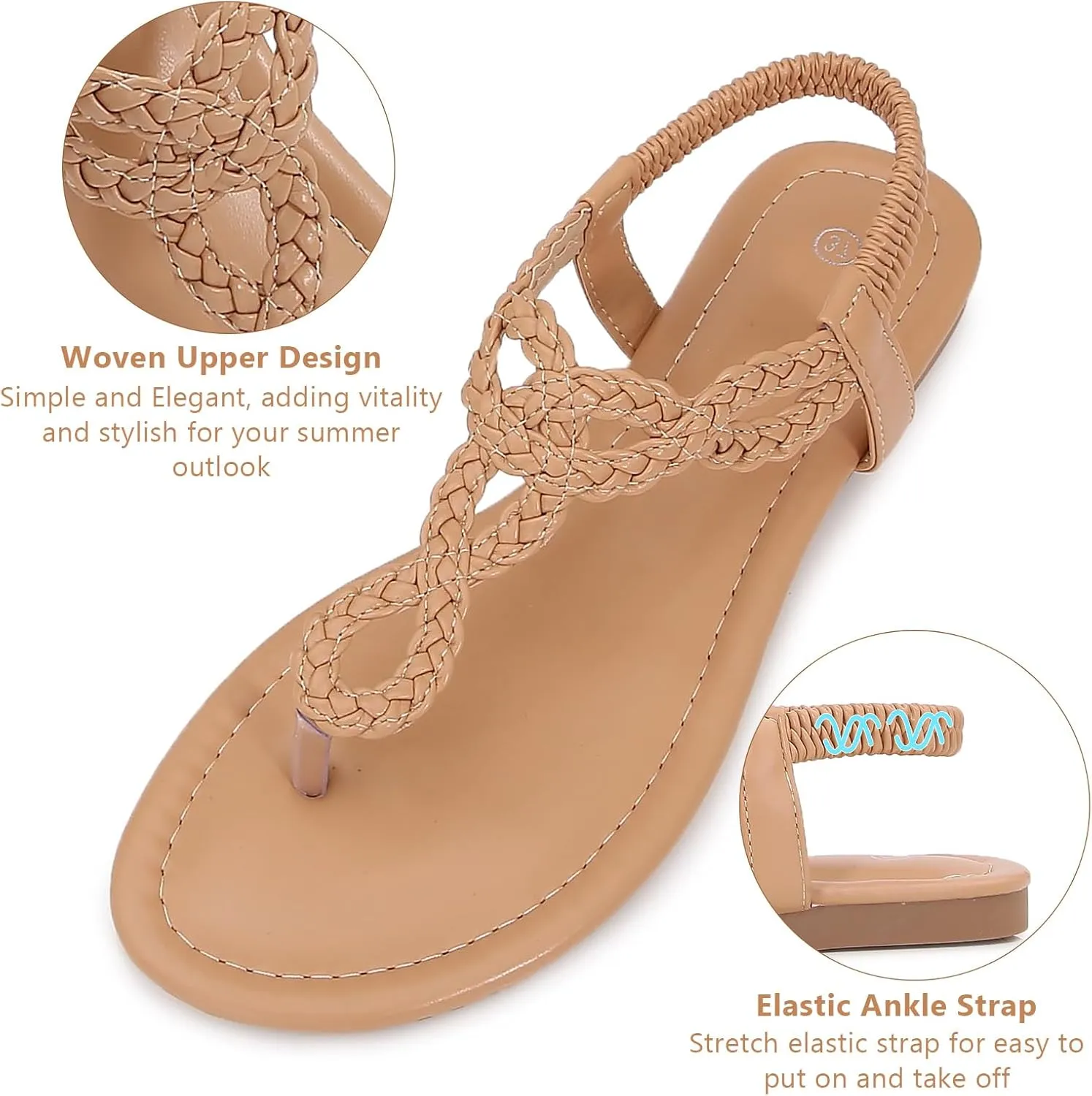 zeetoo Women's Flat Sandals Summer T-StrapThong Bohemian Casual Comfortable Dressy Sandals for Women