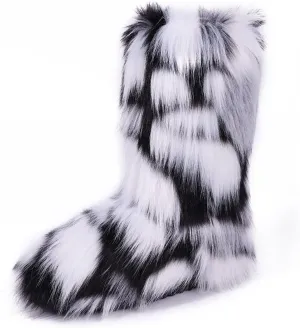 ZSGYCHCY Women's Faux Fur Boots Winter Fuzzy Fluffy Warm Furry Snow Boots Flat Shoes
