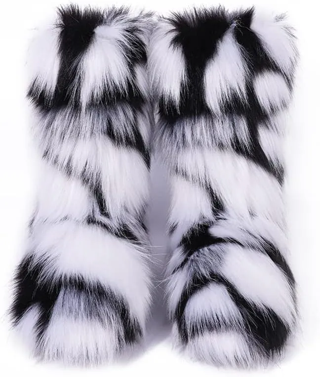 ZSGYCHCY Women's Faux Fur Boots Winter Fuzzy Fluffy Warm Furry Snow Boots Flat Shoes