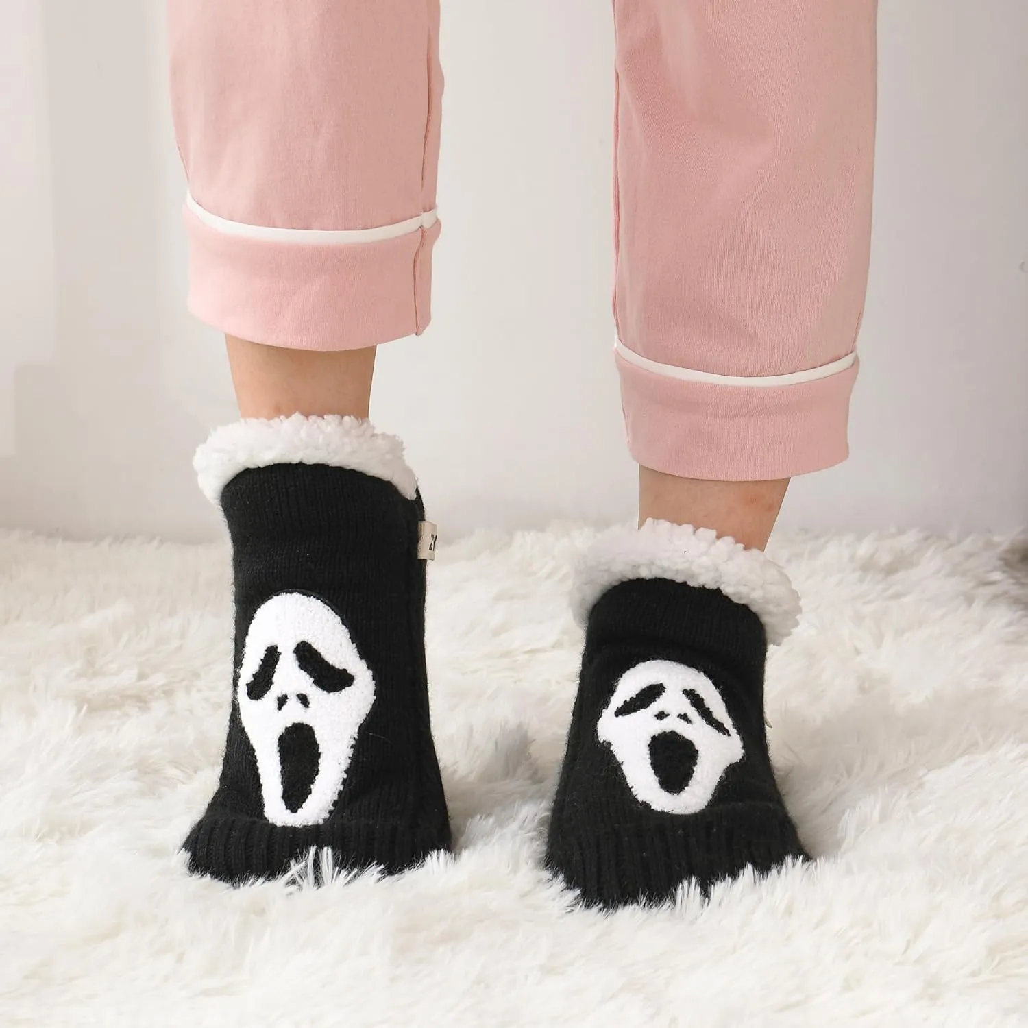 ZYZX Cute Fuzzy Slipper Socks - Winter Warm Funny Non-Slip Knit House Socks With Grips - Fleece-Lined Fluffy Bed Socks for Women - Gifts