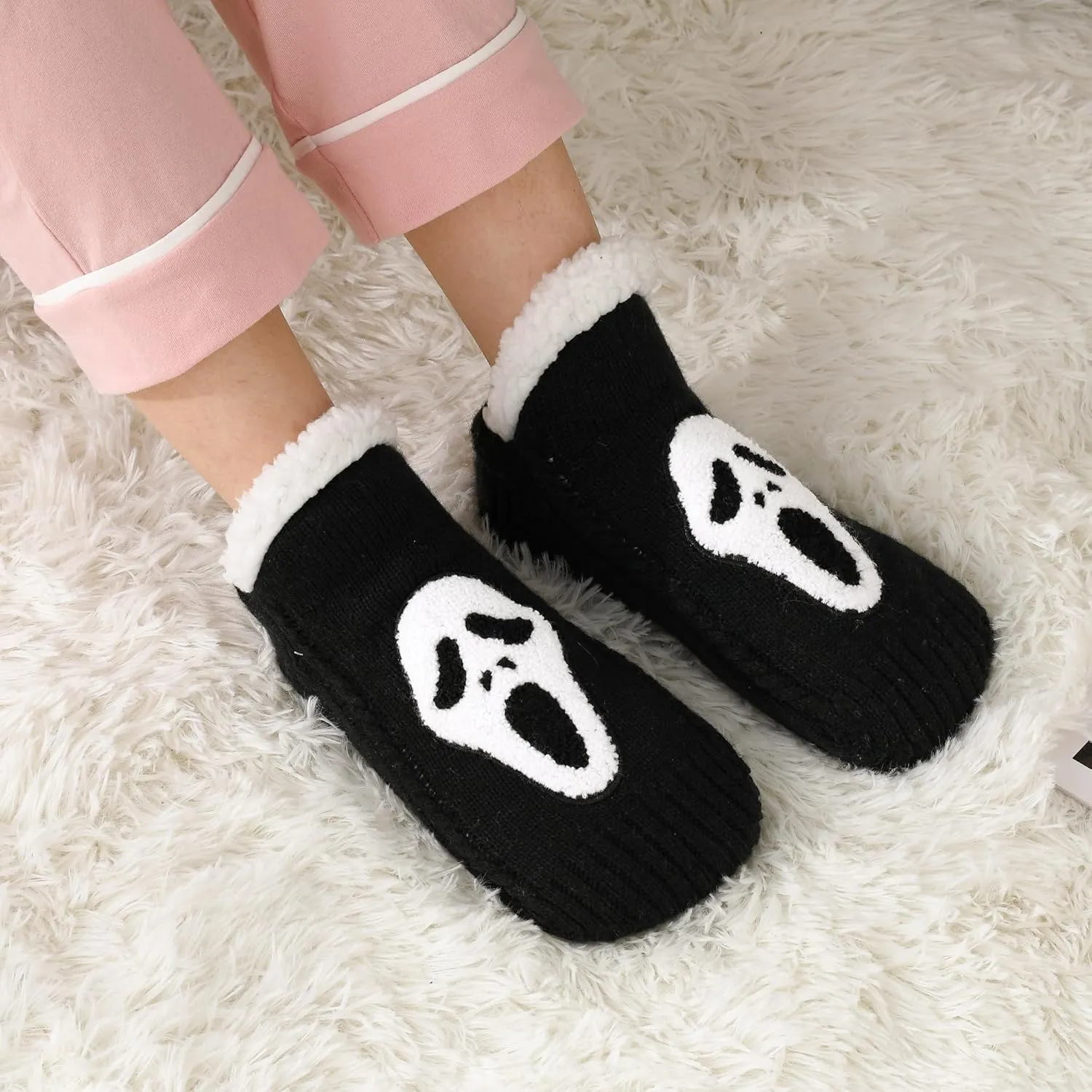 ZYZX Cute Fuzzy Slipper Socks - Winter Warm Funny Non-Slip Knit House Socks With Grips - Fleece-Lined Fluffy Bed Socks for Women - Gifts