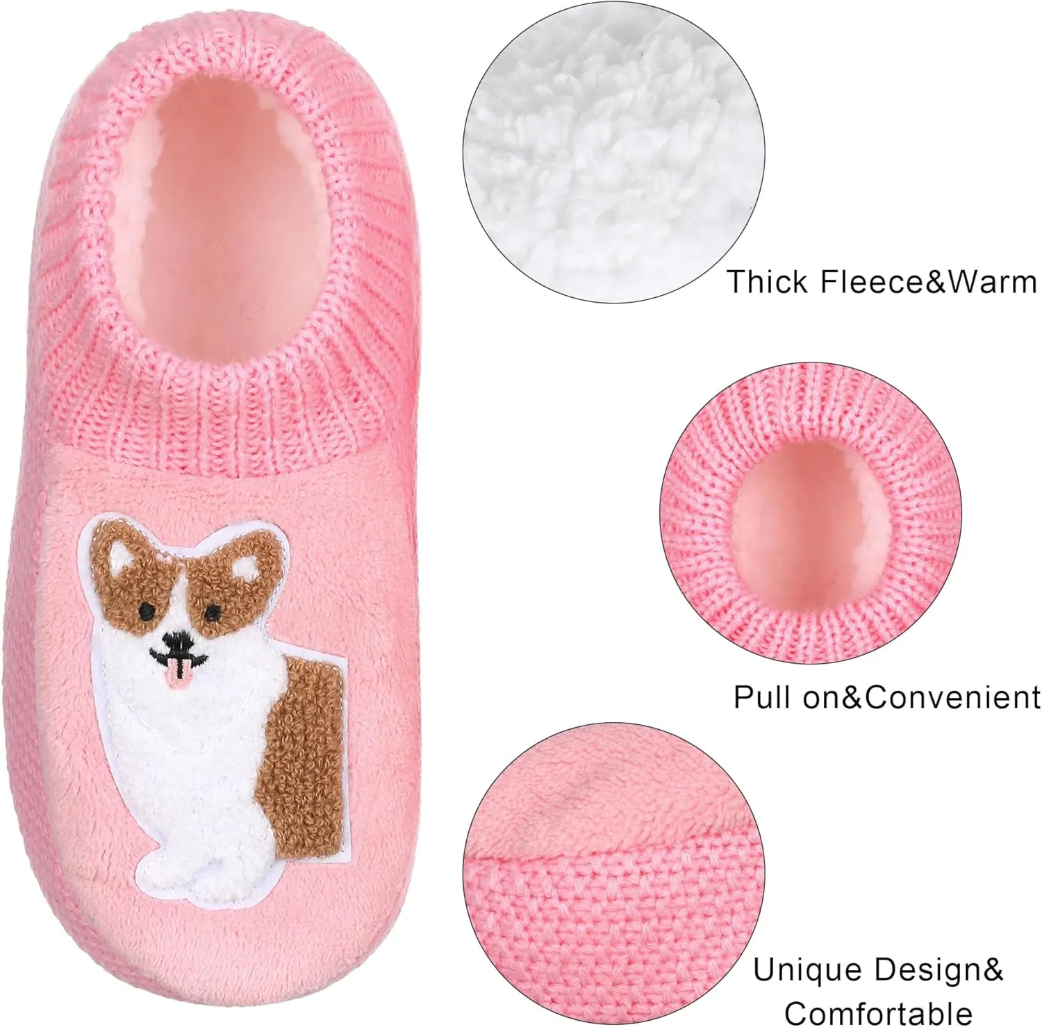 ZYZX Dog Pattern Fuzzy Slipper Socks Winter Cute Warm Cozy Soft Sole Animal Knit Slippers Womens Slipper Socks with Grippers Non Slip House Socks Fun Grip Socks